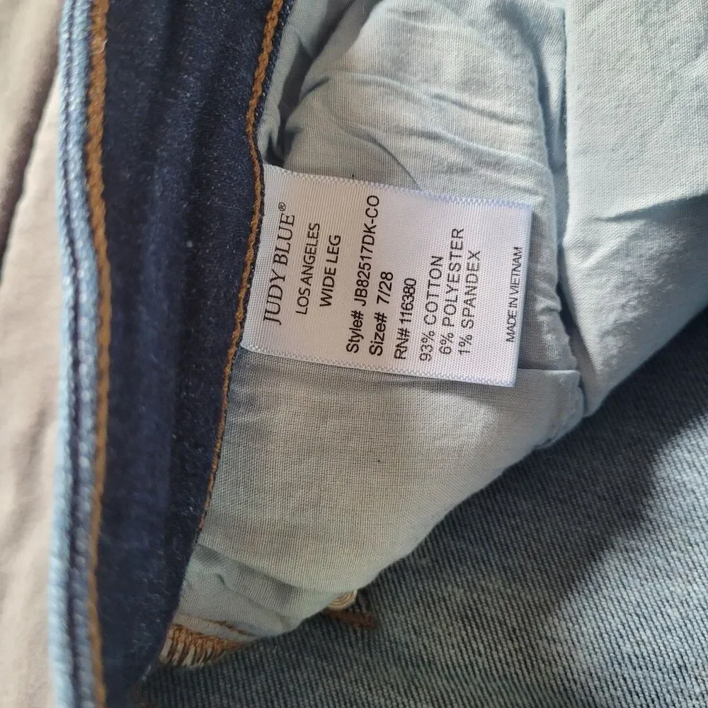 Judy Blue High Waist Wide Leg Denim Jeans Size 7 28 Dark Wash Pockets Stretch